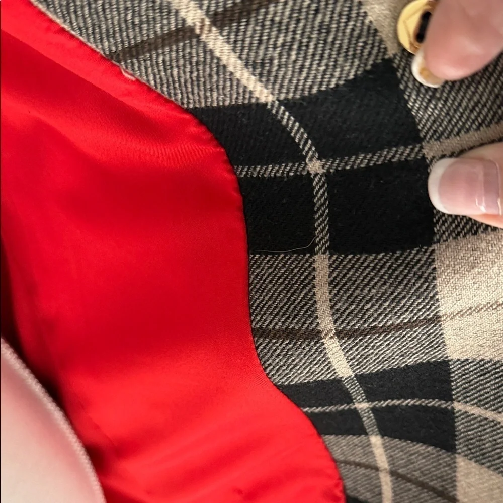 KATE SPADE Tan & Black Plaid Wool Blend Jacket Double Breasted Bow Collar Size M